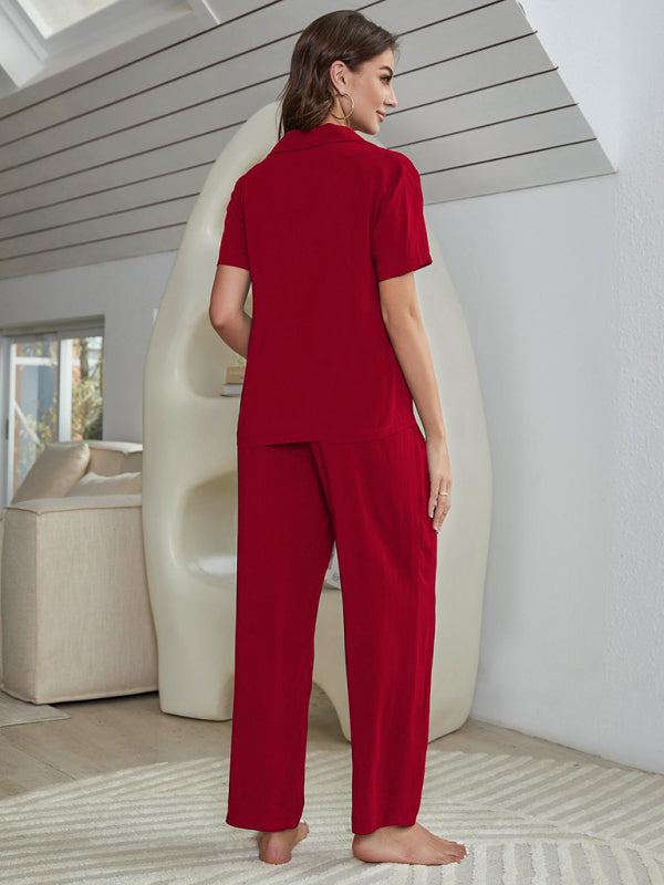 solid color knitted pajamas three-piece set BLUE ZONE PLANET
