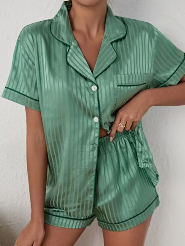 Blue Zone Planet | Striped Cropped Shirt + Shorts Pajama Set BLUE ZONE PLANET
