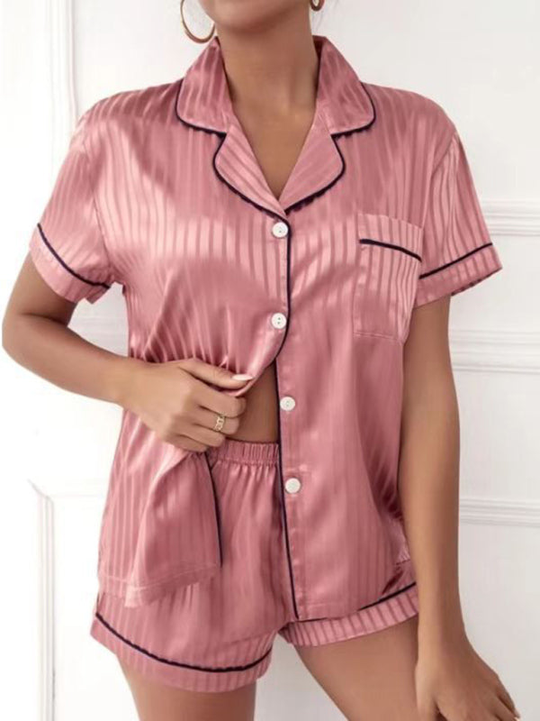 Blue Zone Planet | Striped Cropped Shirt + Shorts Pajama Set BLUE ZONE PLANET