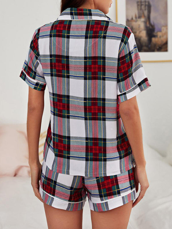 Blue Zone Planet | Plaid Short Sleeve Shorts Homewear Set BLUE ZONE PLANET
