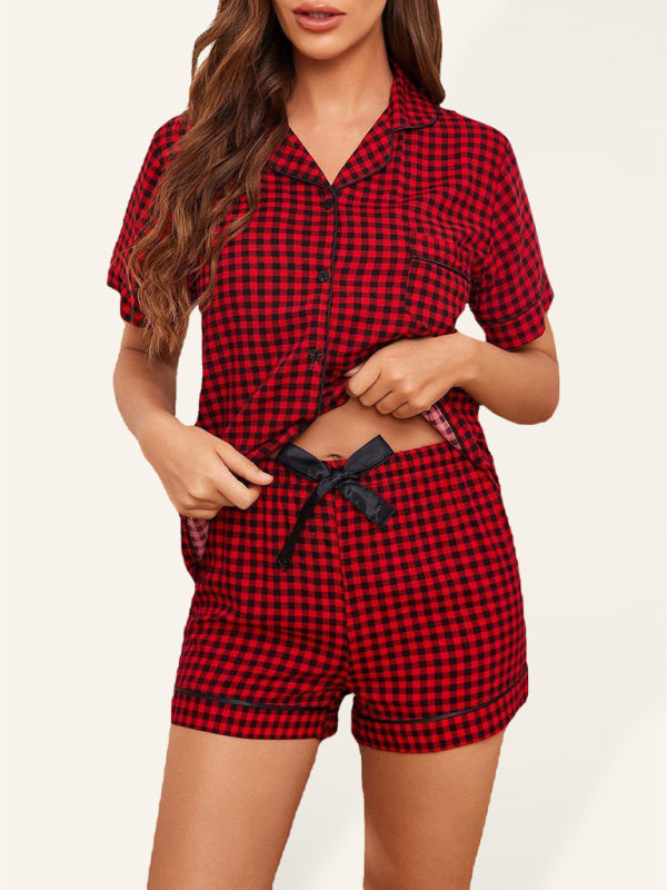 Blue Zone Planet | Plaid Short Sleeve Shorts Homewear Set BLUE ZONE PLANET