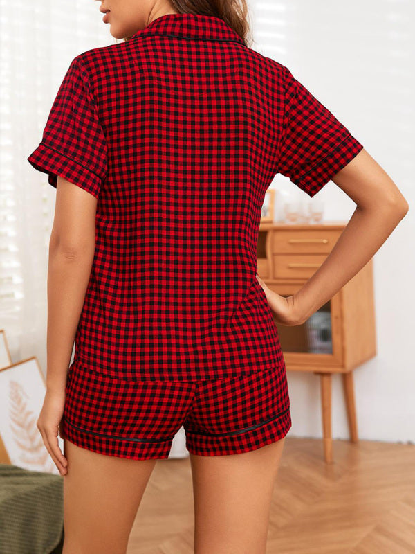 Blue Zone Planet | Plaid Short Sleeve Shorts Homewear Set BLUE ZONE PLANET