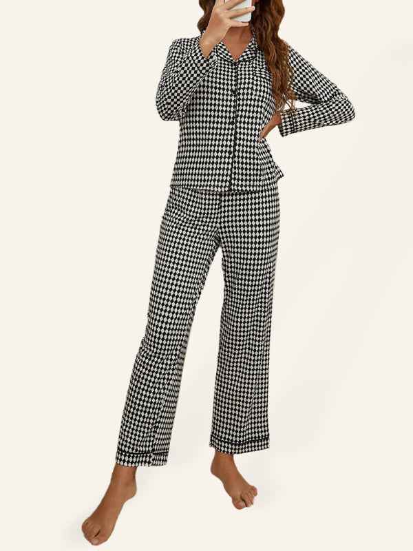 Blue Zone Planet | Rhombus Long Sleeve Trousers Homewear Set BLUE ZONE PLANET