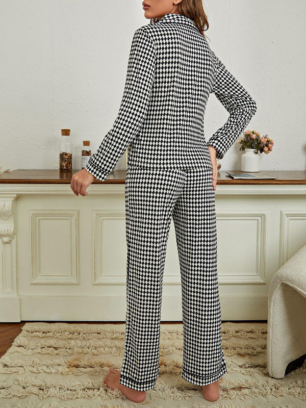 Blue Zone Planet | Rhombus Long Sleeve Trousers Homewear Set BLUE ZONE PLANET