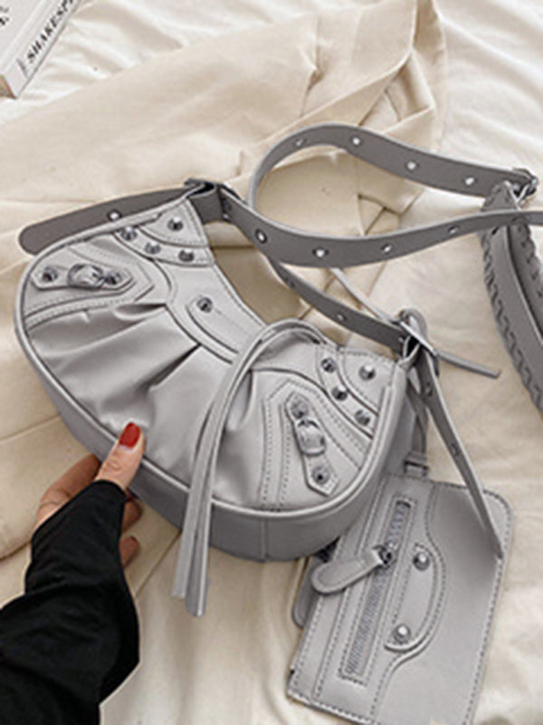 Blue Zone Planet | Rivet Heavy Industry Pleated Shoulder Underarm Bag Messenger Bag BLUE ZONE PLANET