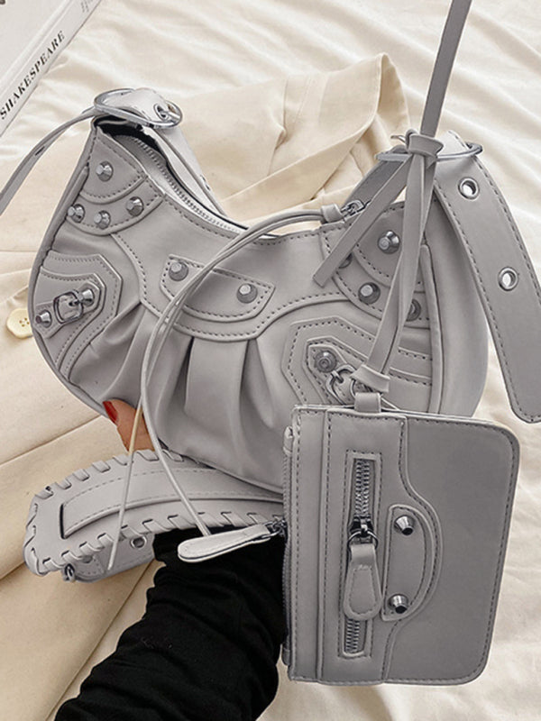 Blue Zone Planet | Rivet Heavy Industry Pleated Shoulder Underarm Bag Messenger Bag BLUE ZONE PLANET