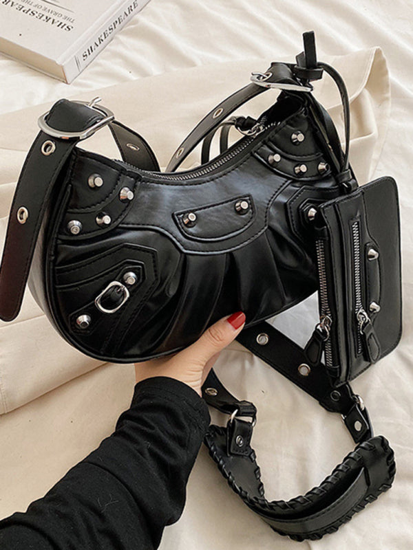 Blue Zone Planet | Rivet Heavy Industry Pleated Shoulder Underarm Bag Messenger Bag BLUE ZONE PLANET