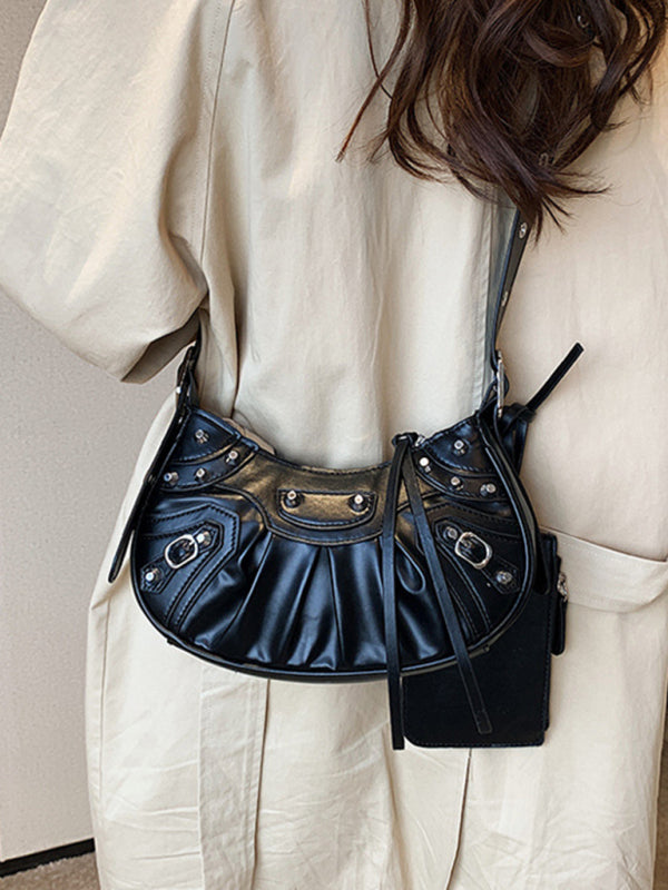 Blue Zone Planet | Rivet Heavy Industry Pleated Shoulder Underarm Bag Messenger Bag BLUE ZONE PLANET