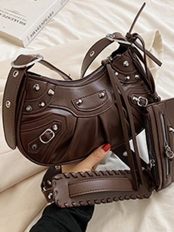 Blue Zone Planet | Rivet Heavy Industry Pleated Shoulder Underarm Bag Messenger Bag BLUE ZONE PLANET