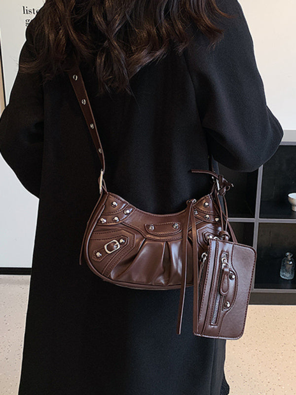 Blue Zone Planet | Rivet Heavy Industry Pleated Shoulder Underarm Bag Messenger Bag BLUE ZONE PLANET