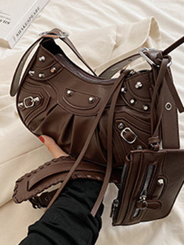 Blue Zone Planet | Rivet Heavy Industry Pleated Shoulder Underarm Bag Messenger Bag BLUE ZONE PLANET