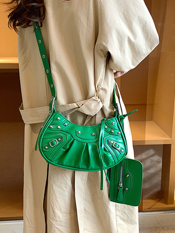 Blue Zone Planet | Rivet Heavy Industry Pleated Shoulder Underarm Bag Messenger Bag BLUE ZONE PLANET
