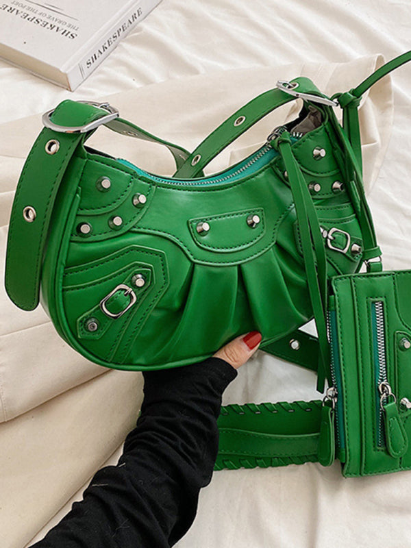 Blue Zone Planet | Rivet Heavy Industry Pleated Shoulder Underarm Bag Messenger Bag BLUE ZONE PLANET
