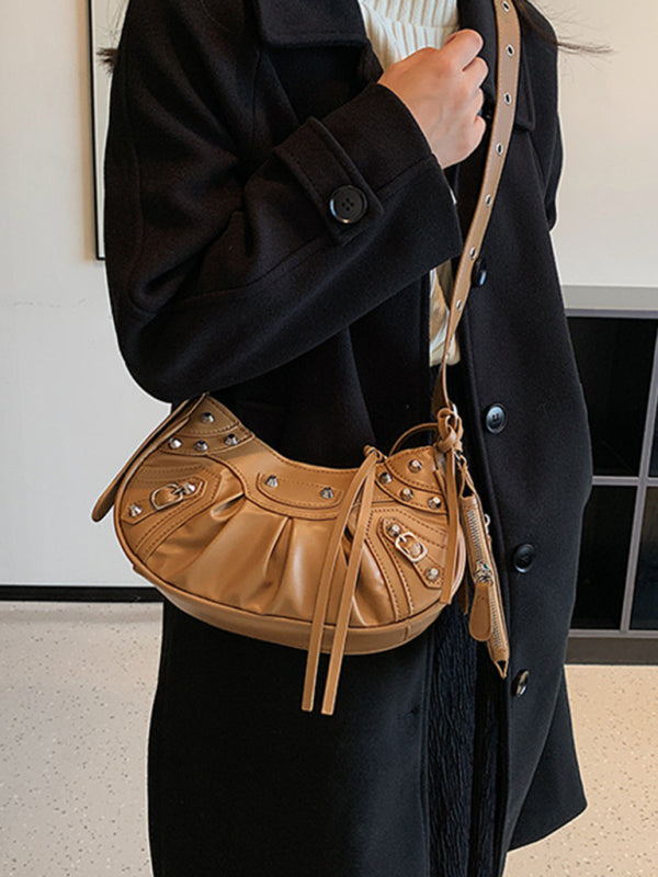 Blue Zone Planet | Rivet Heavy Industry Pleated Shoulder Underarm Bag Messenger Bag BLUE ZONE PLANET