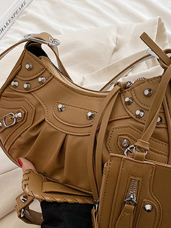 Blue Zone Planet | Rivet Heavy Industry Pleated Shoulder Underarm Bag Messenger Bag BLUE ZONE PLANET