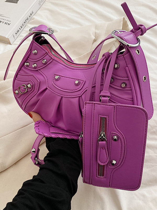 Blue Zone Planet | Rivet Heavy Industry Pleated Shoulder Underarm Bag Messenger Bag BLUE ZONE PLANET