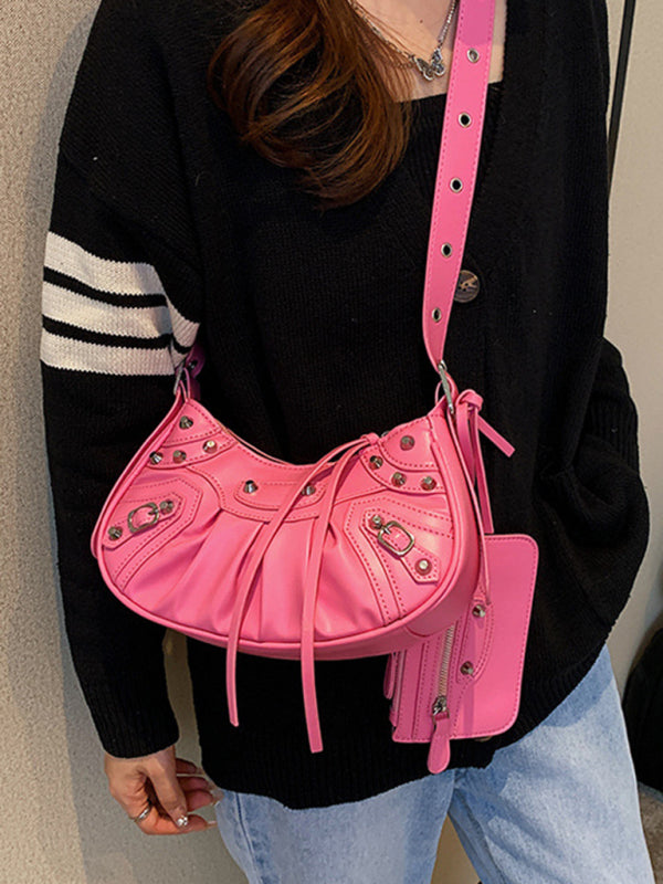 Blue Zone Planet | Rivet Heavy Industry Pleated Shoulder Underarm Bag Messenger Bag BLUE ZONE PLANET