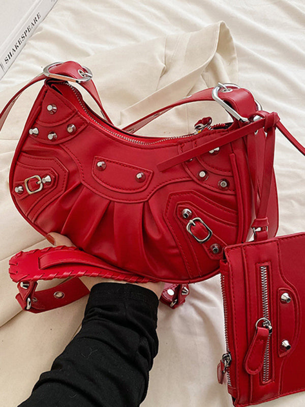 Blue Zone Planet | Rivet Heavy Industry Pleated Shoulder Underarm Bag Messenger Bag BLUE ZONE PLANET