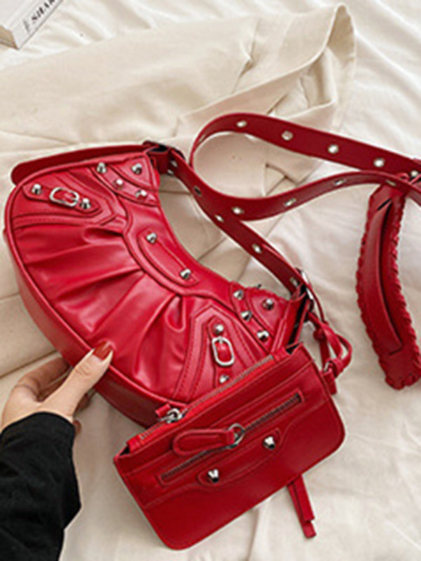 Blue Zone Planet | Rivet Heavy Industry Pleated Shoulder Underarm Bag Messenger Bag BLUE ZONE PLANET