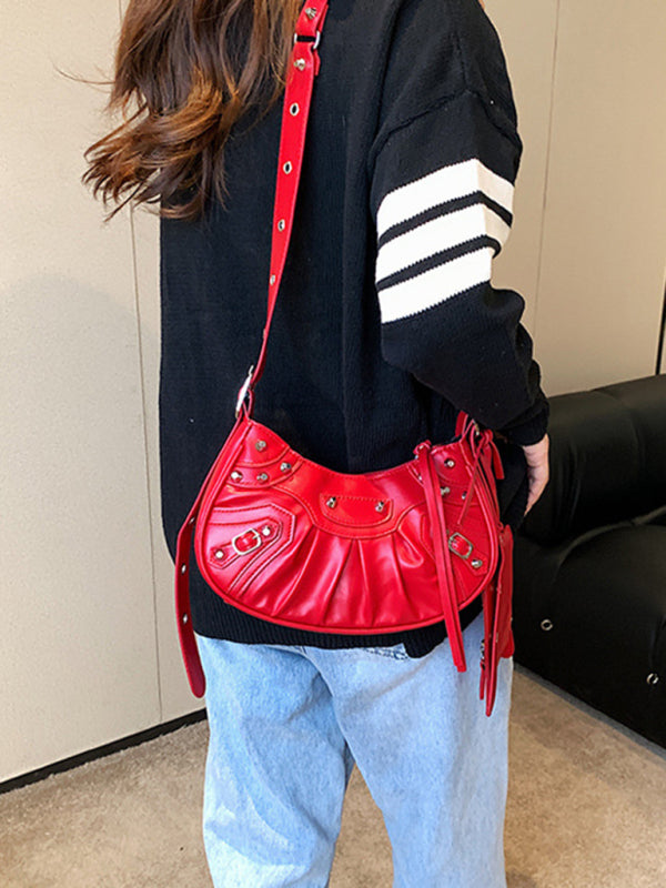 Blue Zone Planet | Rivet Heavy Industry Pleated Shoulder Underarm Bag Messenger Bag BLUE ZONE PLANET