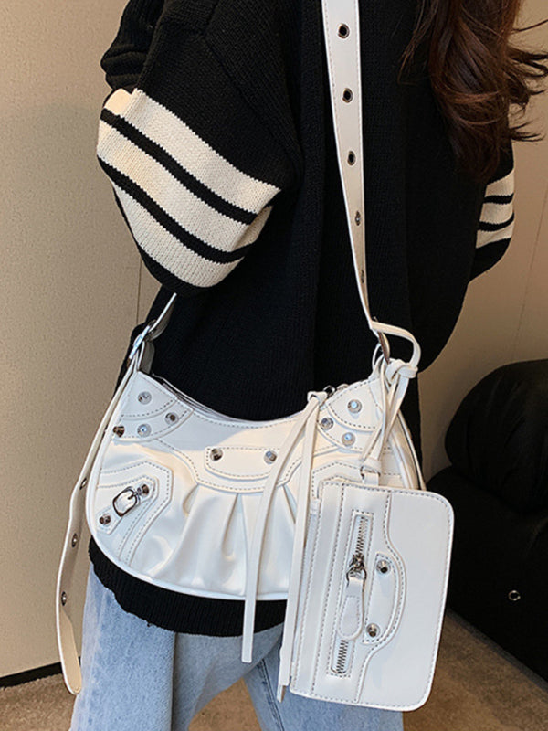 Blue Zone Planet | Rivet Heavy Industry Pleated Shoulder Underarm Bag Messenger Bag BLUE ZONE PLANET