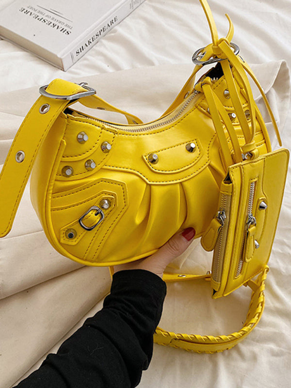 Blue Zone Planet | Rivet Heavy Industry Pleated Shoulder Underarm Bag Messenger Bag BLUE ZONE PLANET