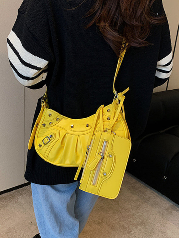 Blue Zone Planet | Rivet Heavy Industry Pleated Shoulder Underarm Bag Messenger Bag BLUE ZONE PLANET