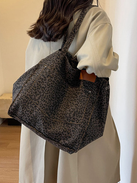 Blue Zone Planet | leopard print canvas tote large capacity portable commuter bag BLUE ZONE PLANET