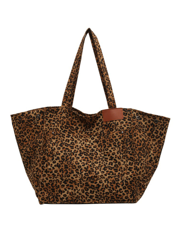 Blue Zone Planet | leopard print canvas tote large capacity portable commuter bag BLUE ZONE PLANET