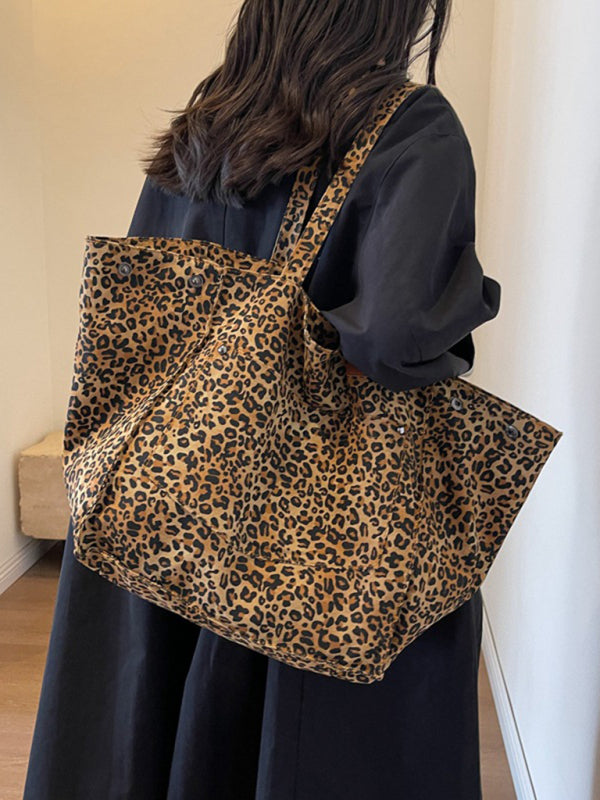 Blue Zone Planet | leopard print canvas tote large capacity portable commuter bag BLUE ZONE PLANET