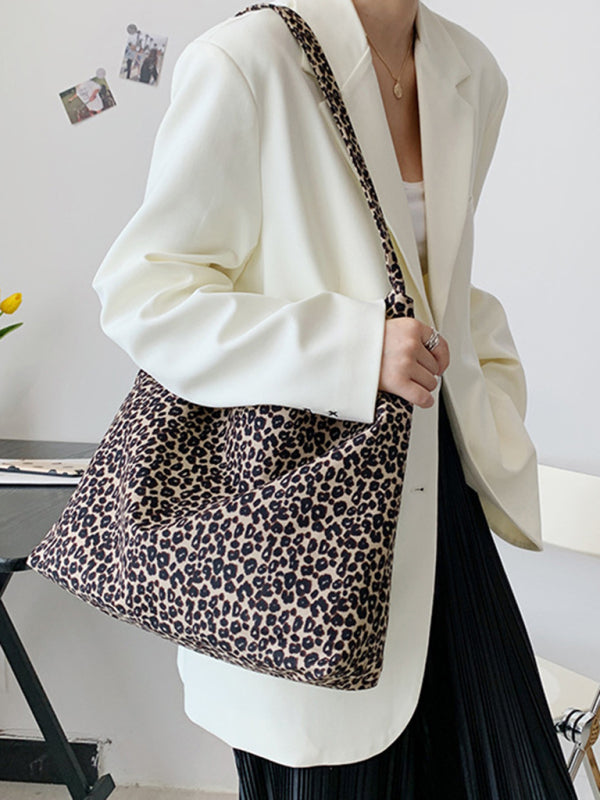 Blue Zone Planet | leopard print shoulder bag canvas shopping bag BLUE ZONE PLANET