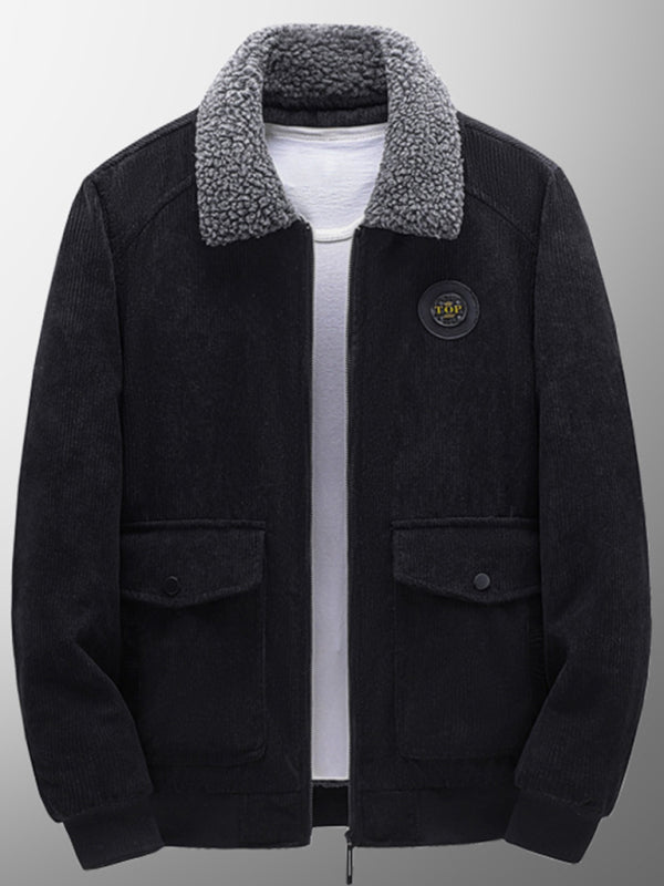 Blue Zone Planet | Men's lambswool lapel warm corduroy jacket BLUE ZONE PLANET