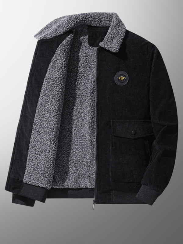 Blue Zone Planet | Men's lambswool lapel warm corduroy jacket BLUE ZONE PLANET