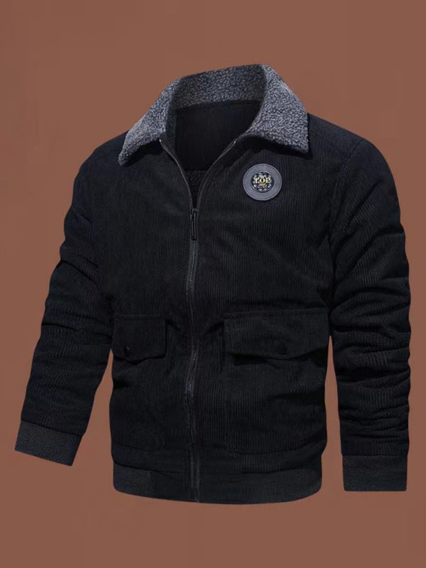 Blue Zone Planet | Men's lambswool lapel warm corduroy jacket BLUE ZONE PLANET