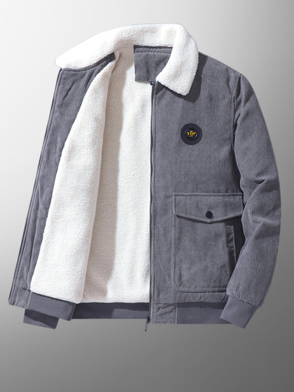 Blue Zone Planet | Men's lambswool lapel warm corduroy jacket BLUE ZONE PLANET