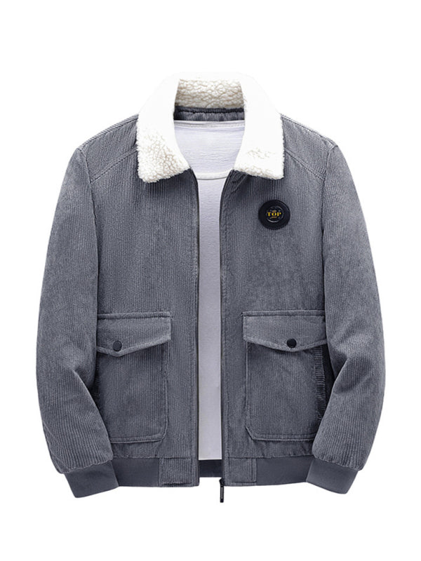 Blue Zone Planet | Men's lambswool lapel warm corduroy jacket BLUE ZONE PLANET