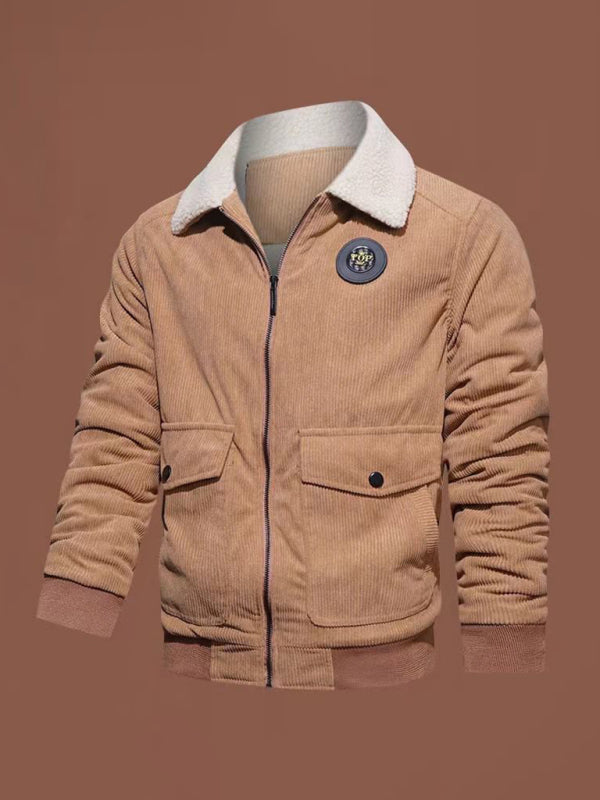 Blue Zone Planet | Men's lambswool lapel warm corduroy jacket BLUE ZONE PLANET