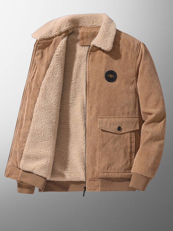 Blue Zone Planet | Men's lambswool lapel warm corduroy jacket BLUE ZONE PLANET