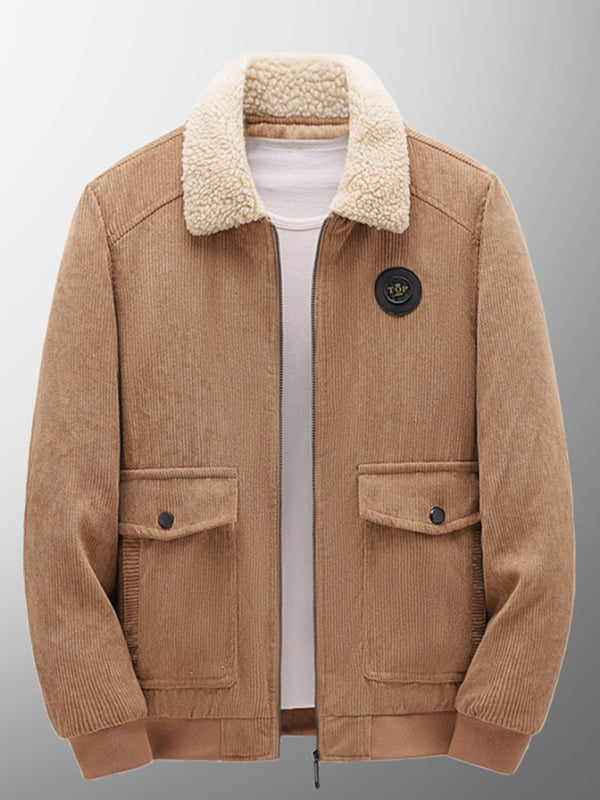 Blue Zone Planet | Men's lambswool lapel warm corduroy jacket BLUE ZONE PLANET