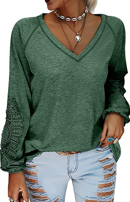 Fashion V Neck Lace Top BLUE ZONE PLANET