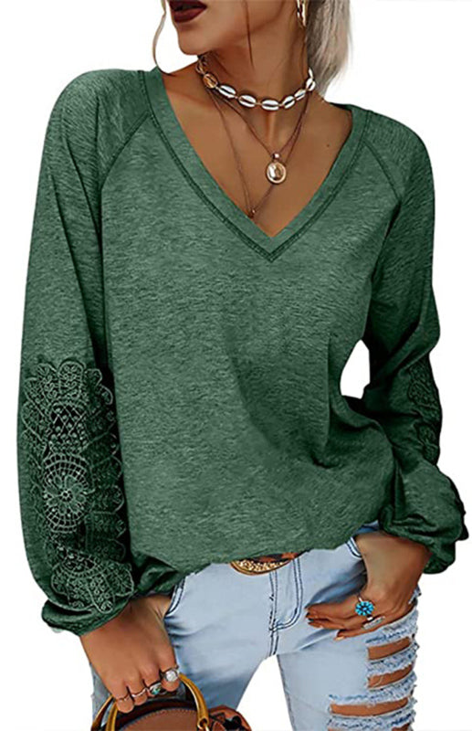Fashion V Neck Lace Top BLUE ZONE PLANET