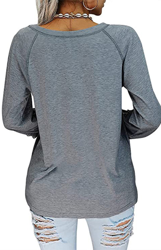 Fashion V Neck Lace Top BLUE ZONE PLANET