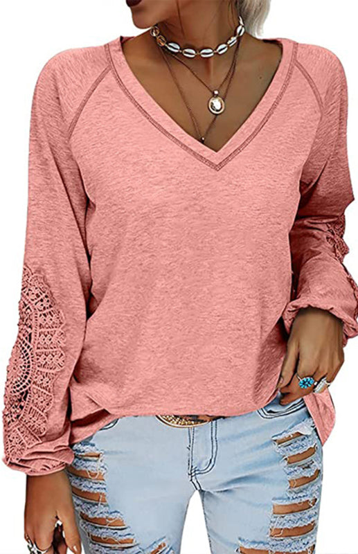 Fashion V Neck Lace Top BLUE ZONE PLANET