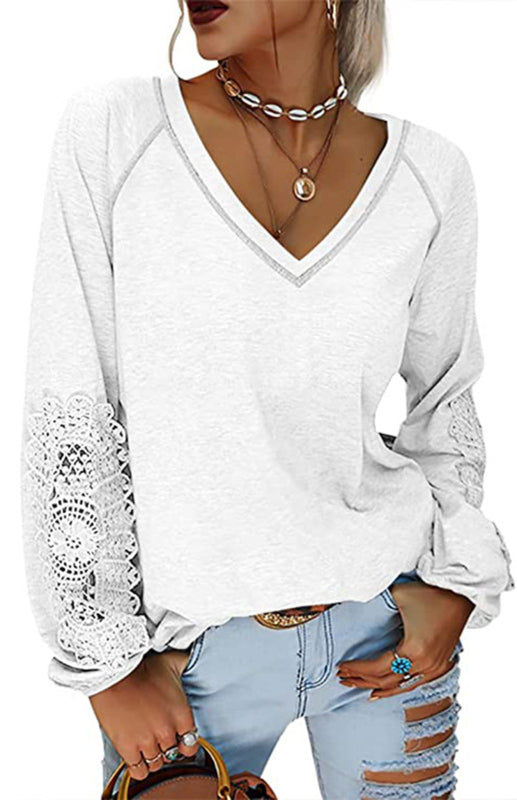 Fashion V Neck Lace Top BLUE ZONE PLANET