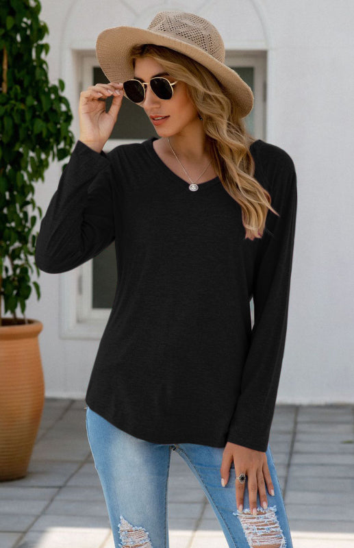 Blue Zone Planet | Solid Color V Neck Tops BLUE ZONE PLANET