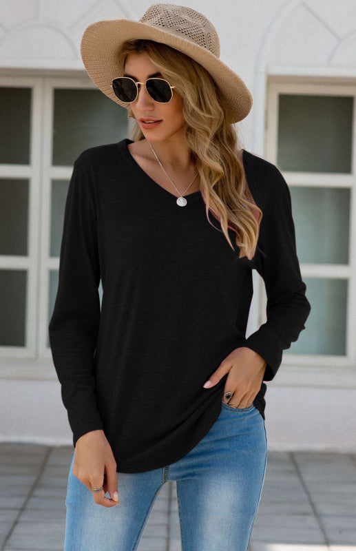 Blue Zone Planet | Solid Color V Neck Tops BLUE ZONE PLANET
