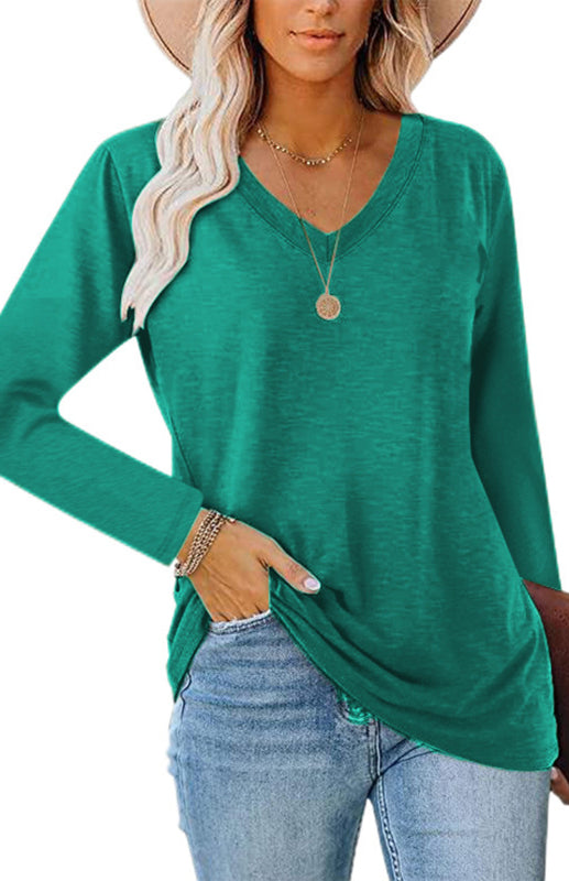 Blue Zone Planet |  Solid Color V Neck Tops BLUE ZONE PLANET