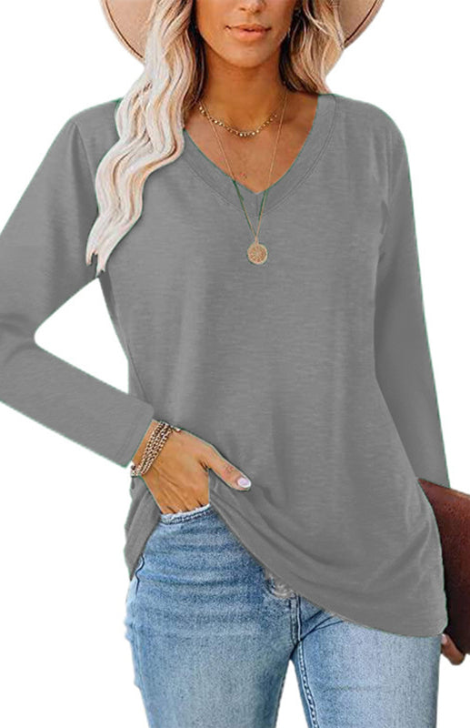 Blue Zone Planet | Solid Color V Neck Tops BLUE ZONE PLANET
