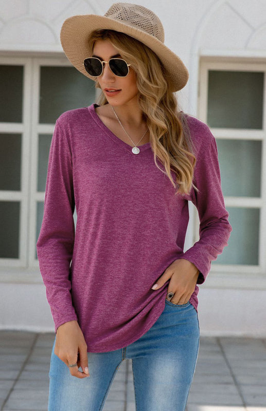 Blue Zone Planet | Solid Color V Neck Tops BLUE ZONE PLANET