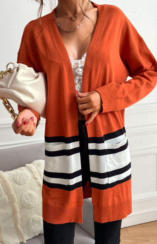 Blue Zone Planet | Contrast Stitching Sweater Cardigan BLUE ZONE PLANET